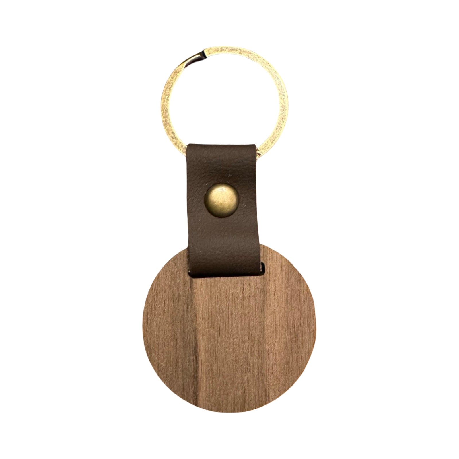 Wood Keychain – Round with Leather Accent (4cm Diameter)