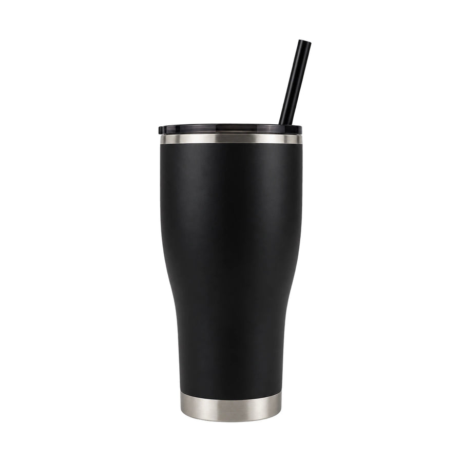 Black HOGG 30oz Modern Curve Tumbler — front with matching straw