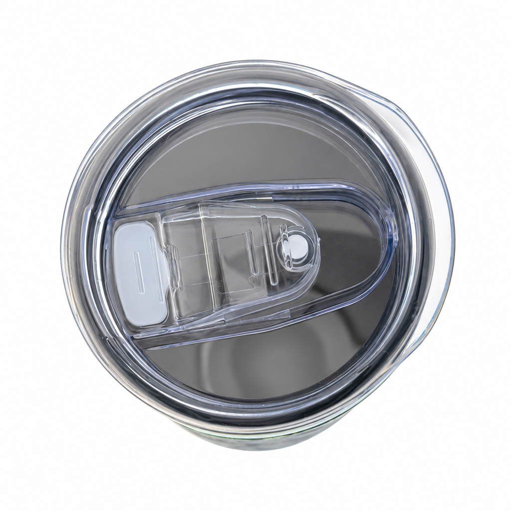 Top view of the tumbler's clear leak-resistant sliding lid