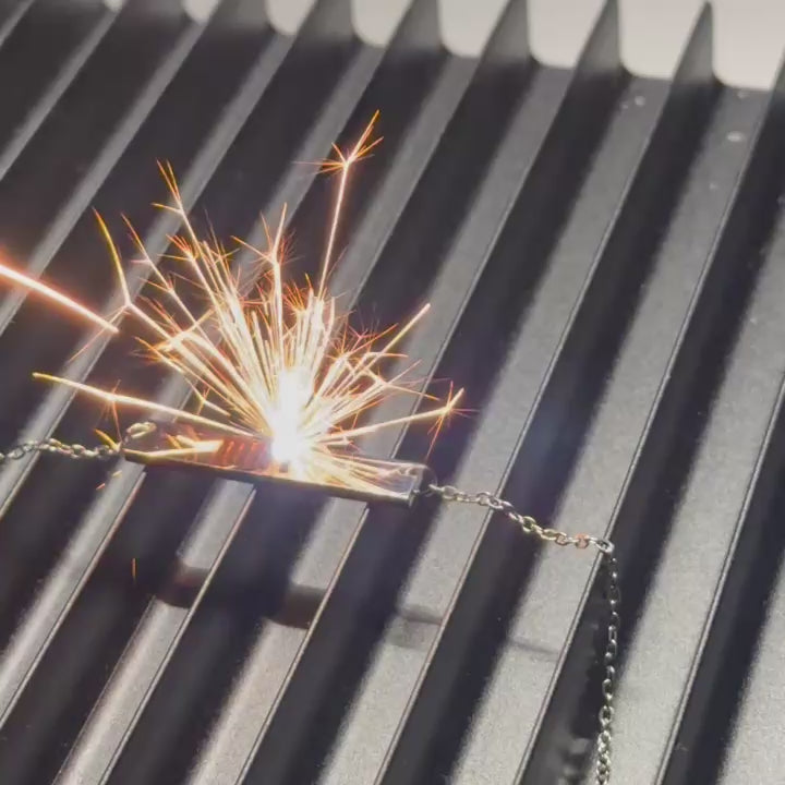 Silver Bar Necklace laser engraving process.