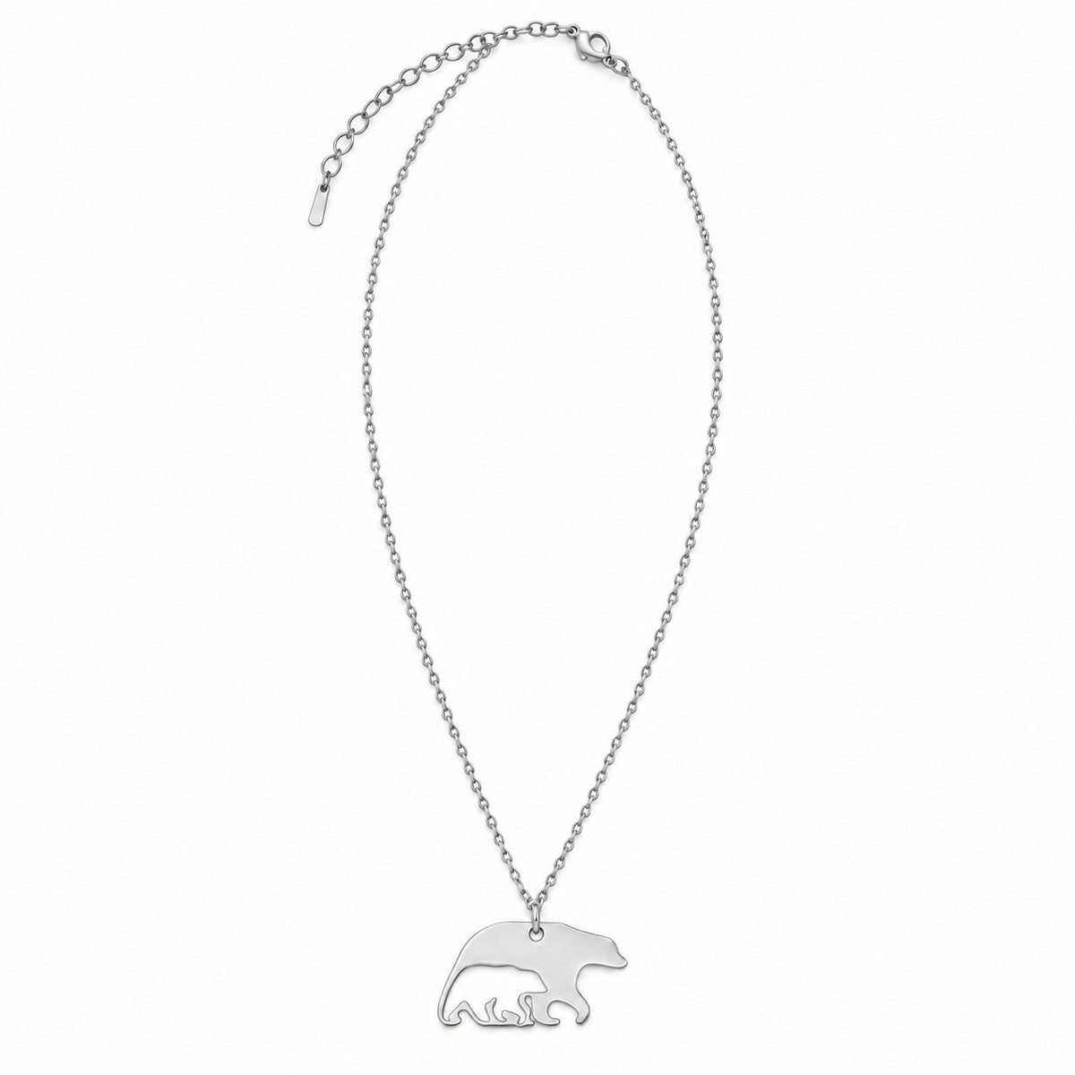 Full Silver Bear Cub Necklace with matching chain, clasp and extender.