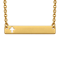 Gold Cross Bar Necklace close-up with cross cutout on the left, blank before personalization.