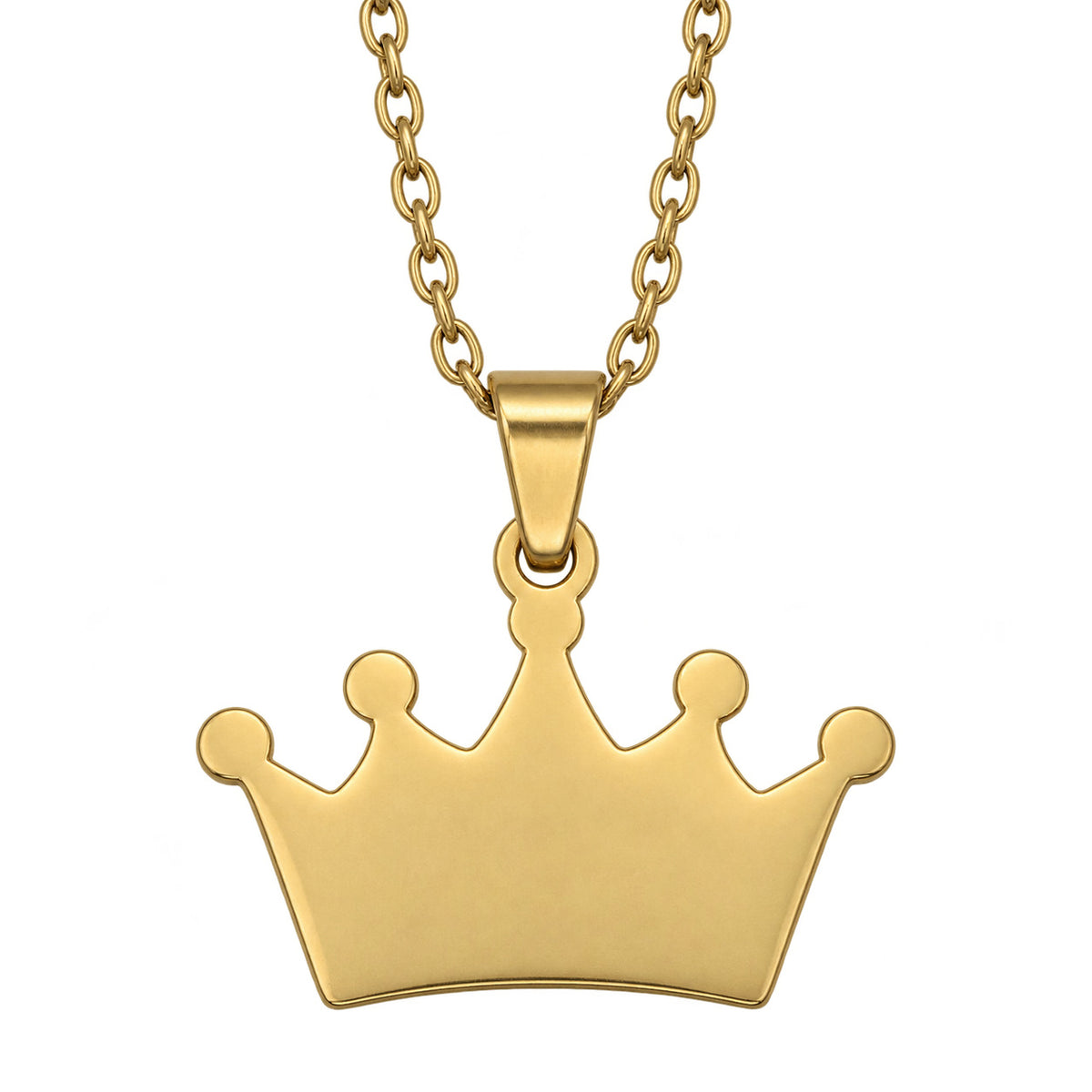 Gold Crown Necklace pendant detail with a blank five-point crown face; gallery photo only.