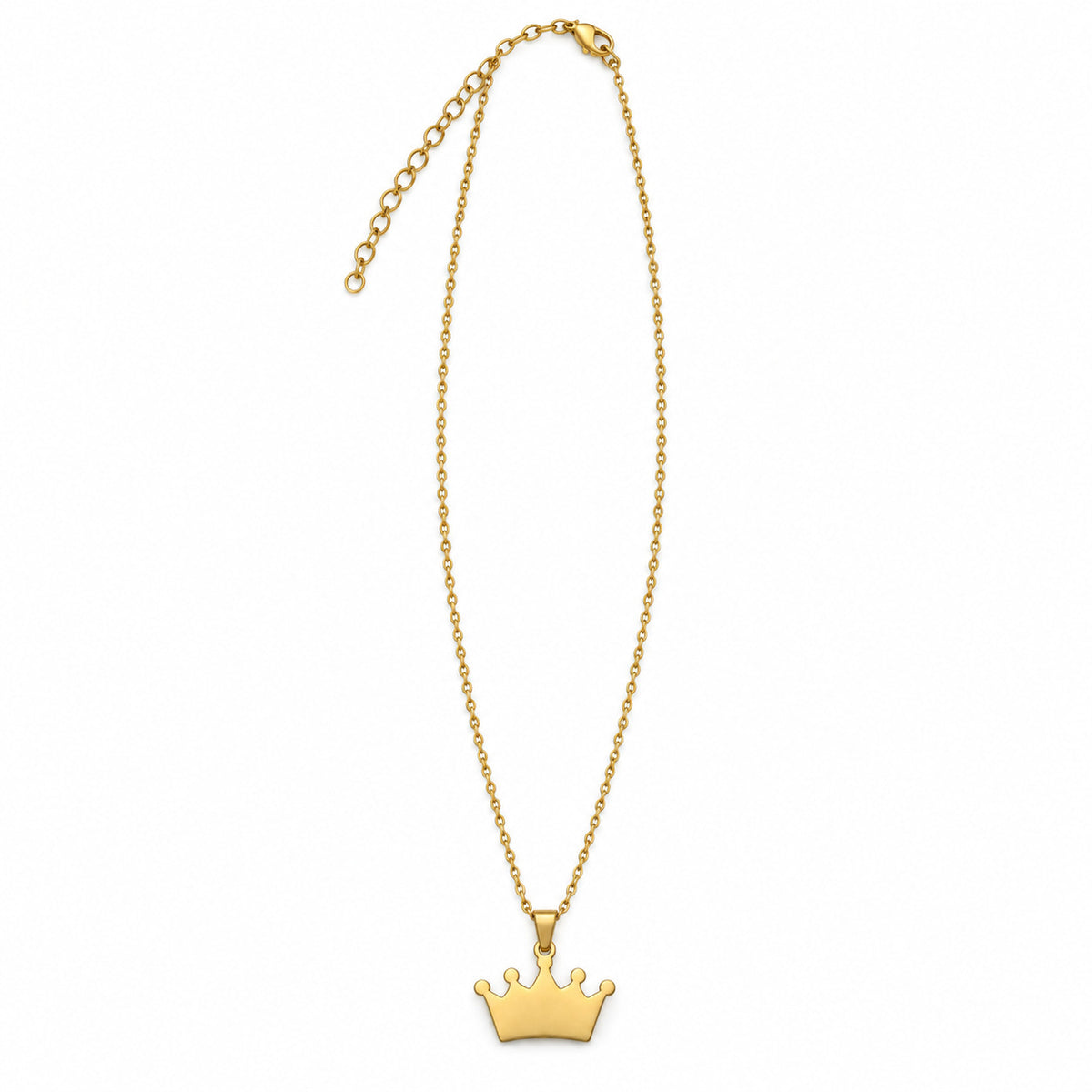Gold Crown Necklace with its full chain, clasp and extender; one necklace.