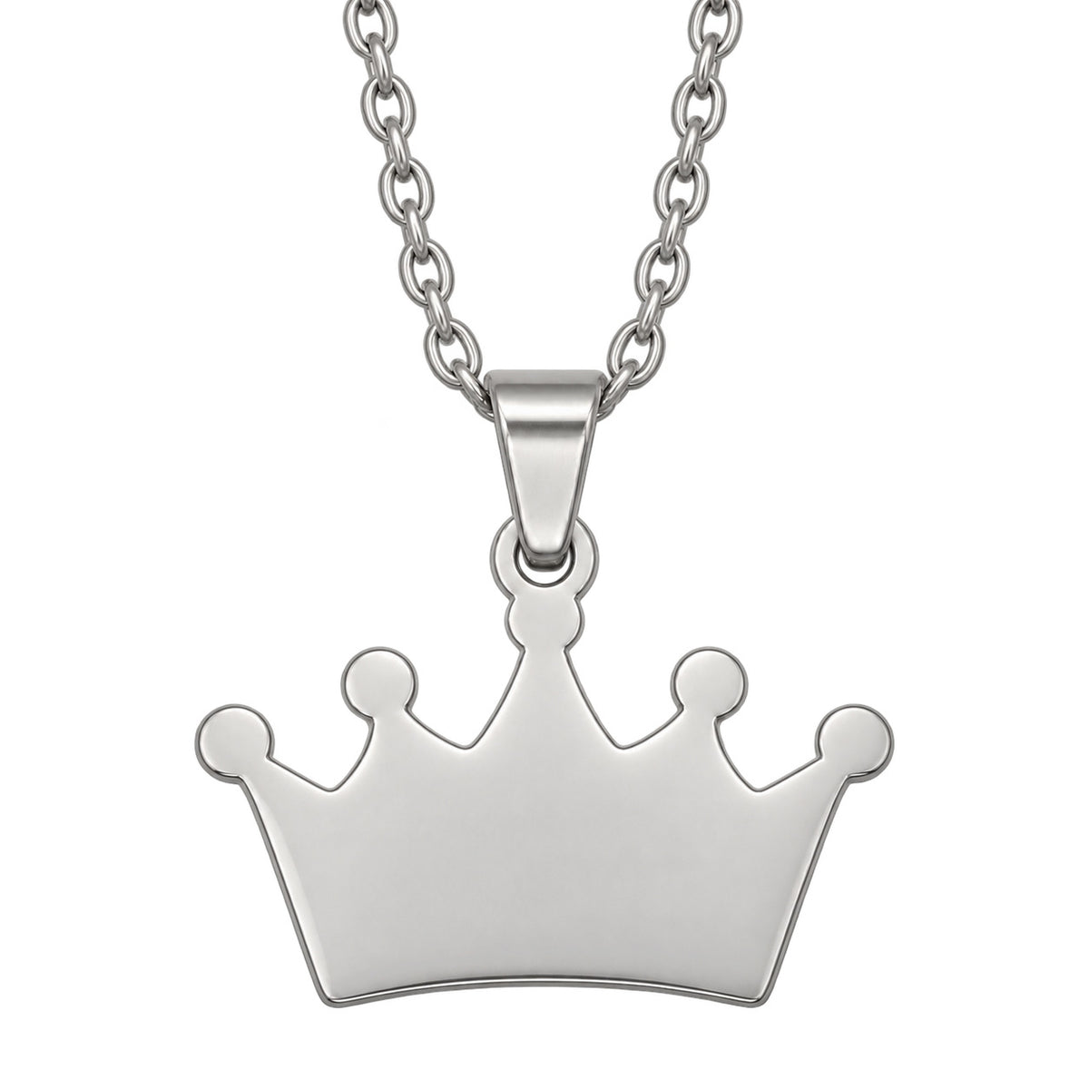 Silver Crown Necklace pendant detail with a blank five-point crown face; gallery photo only.