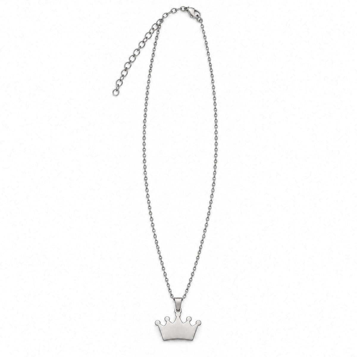 Silver Crown Necklace with its full chain, clasp and extender; one necklace.