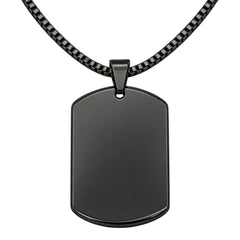 black closeup Dog Tag Necklace. Source-guided retouched reference; blank before personalization.