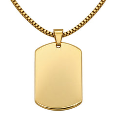 gold closeup Dog Tag Necklace. Source-guided retouched reference; blank before personalization.