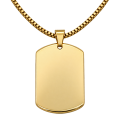 gold engraving base Dog Tag Necklace. Source-guided retouched reference; blank before personalization.