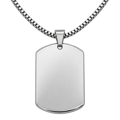 silver engraving base Dog Tag Necklace. Source-guided retouched reference; blank before personalization.