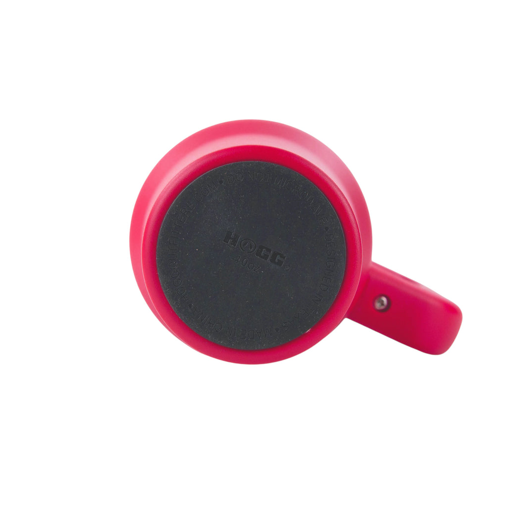 Bottom view of a hot pink Roco Engraving 40oz Big Swig Tumbler with a black non-slip base and handle