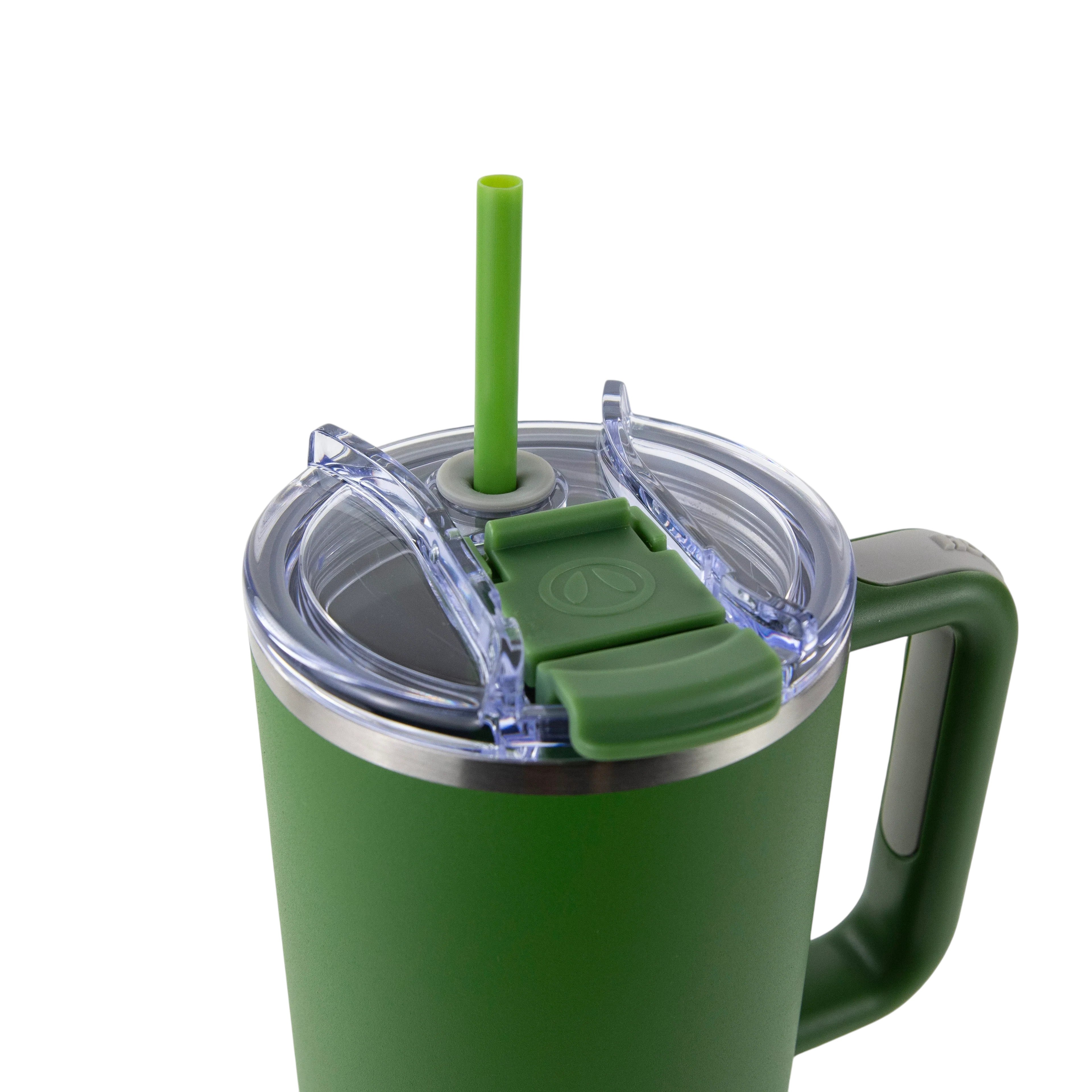 Roco Engraving hunter green 40oz Big Swig tumbler with clear lid and matching green straw