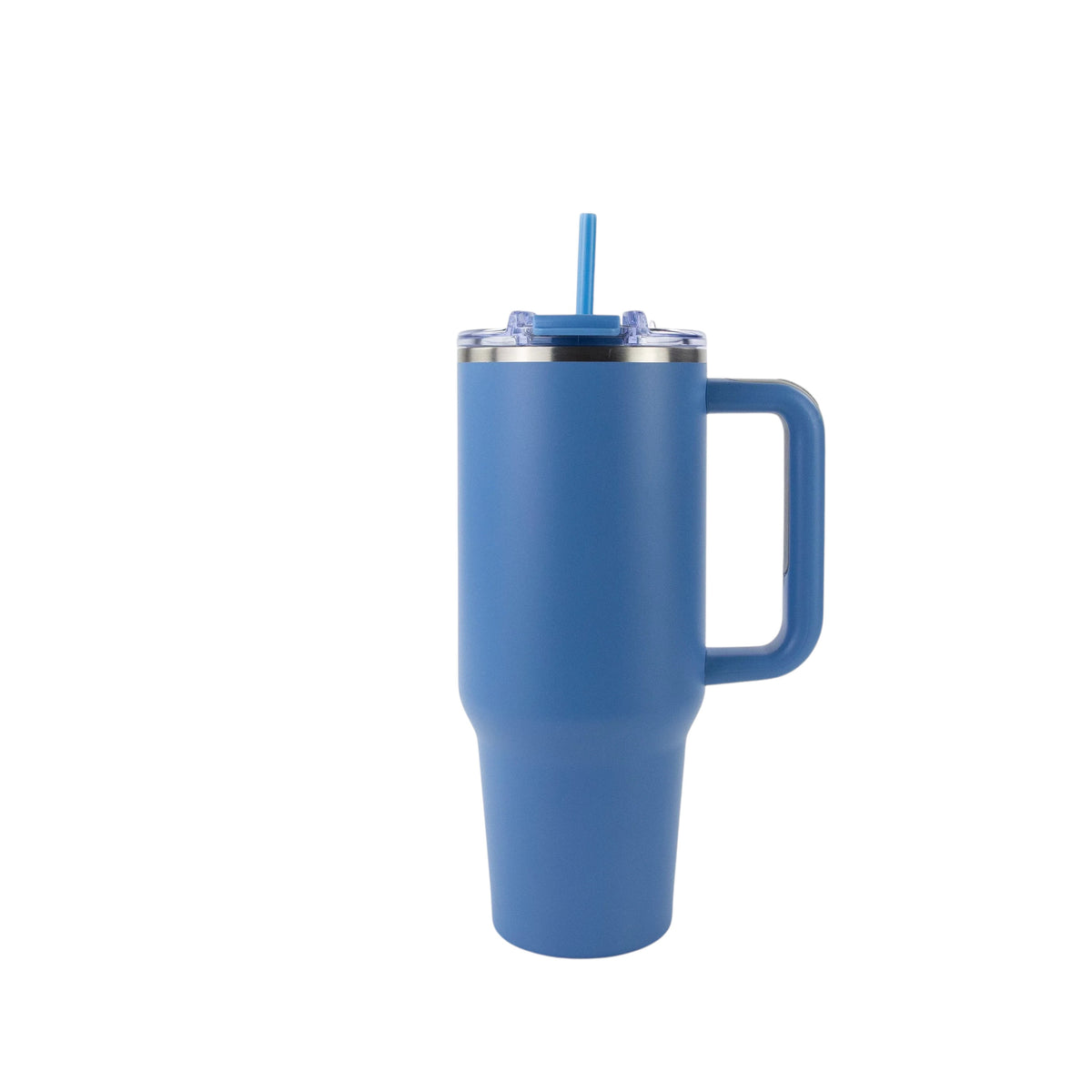 Roco Engraving 40oz steel blue insulated tumbler with handle, lid, and straw for custom laser engraving