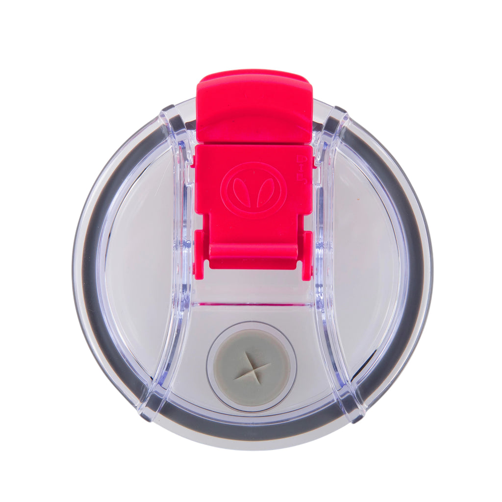 Roco Engraving 40oz Big Swig Tumbler clear plastic lid with a bright pink flip-top closure and straw opening