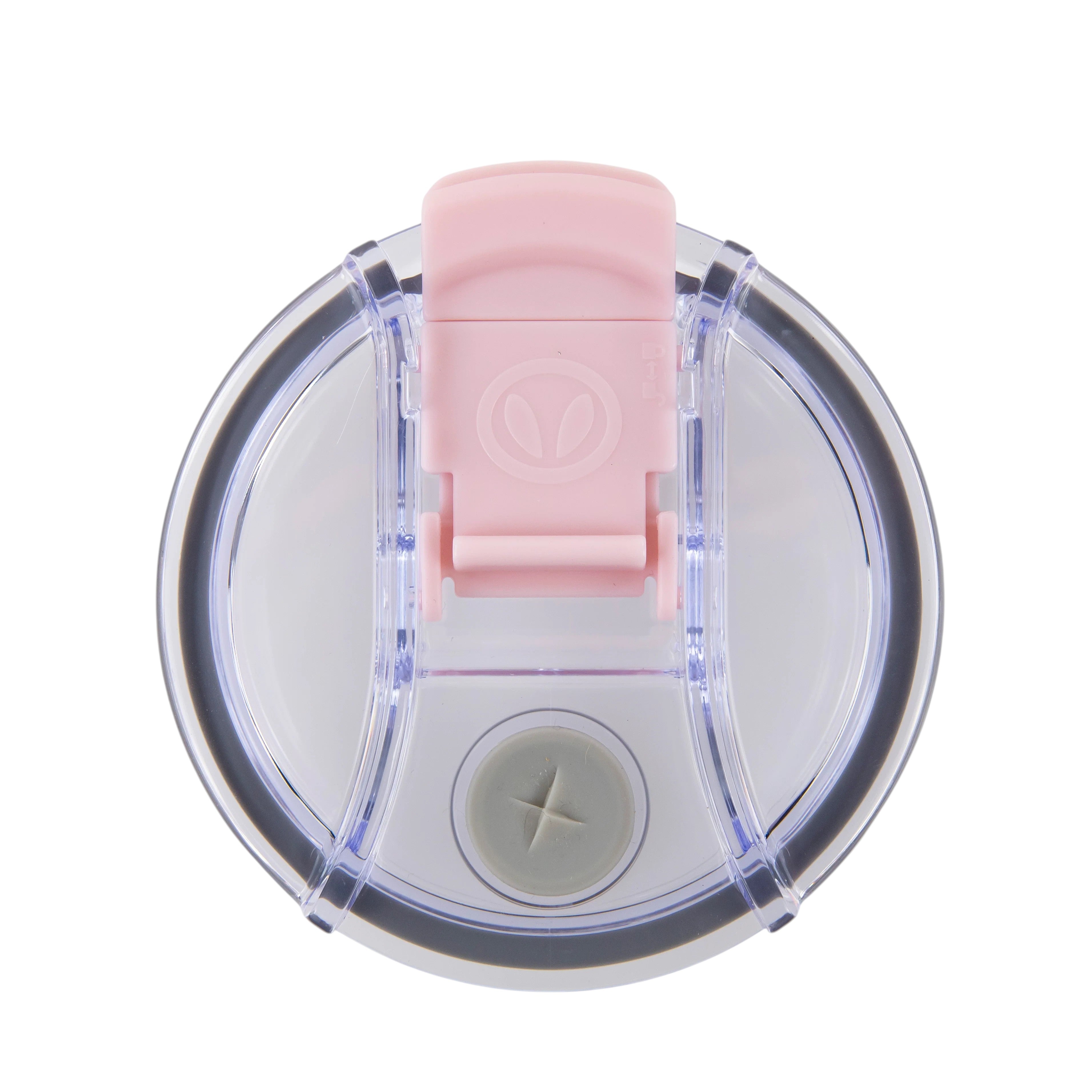 Roco Engraving 40oz Big Swig Tumbler replacement lid in clear plastic with a light pink sliding closure