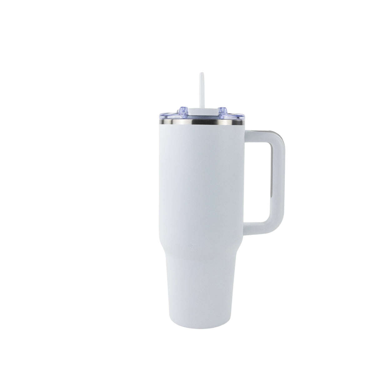 Roco Engraving 40oz white Big Swig tumbler with a handle, clear lid, and straw for custom laser engraving
