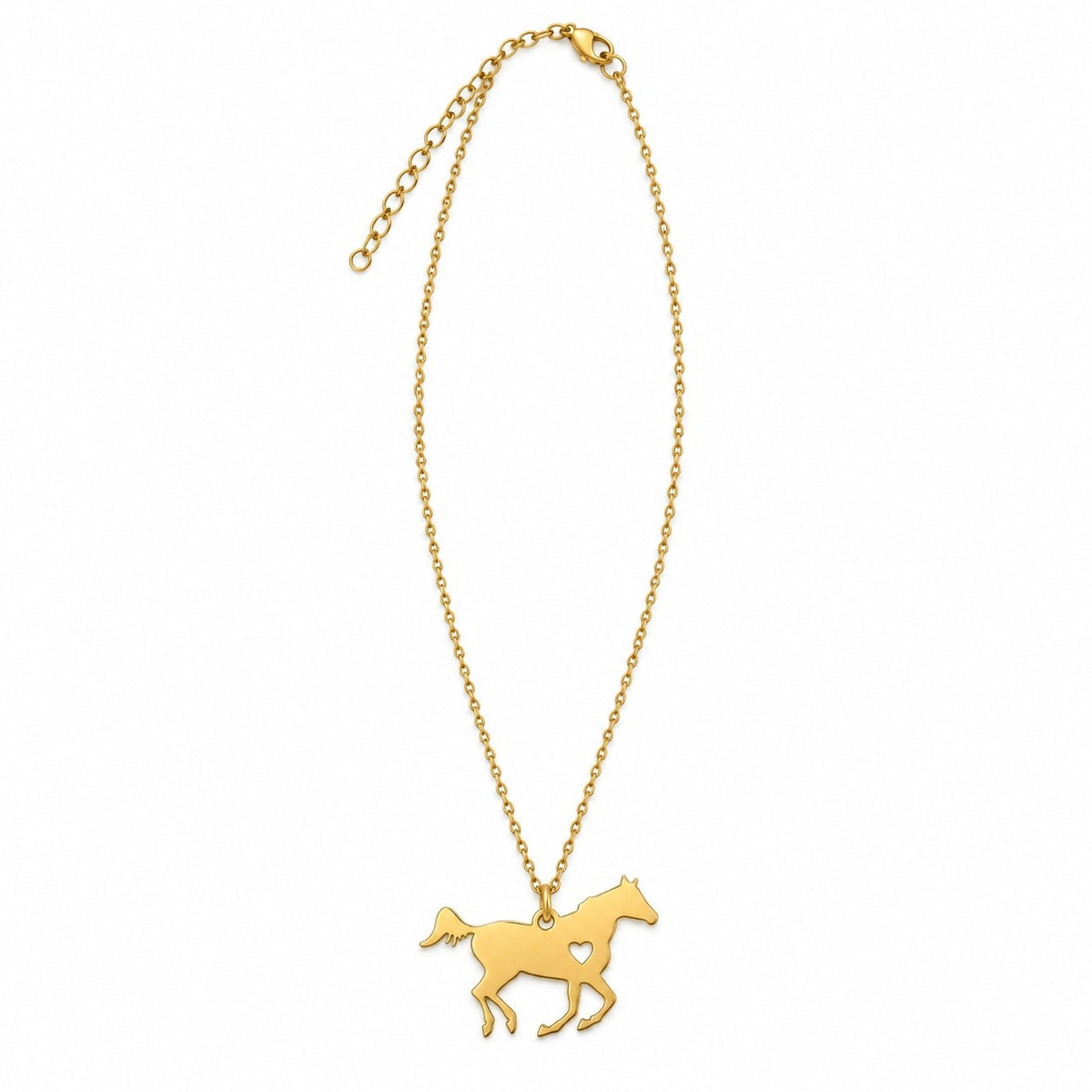 Gold Horse Necklace with chain, clasp and extender.
