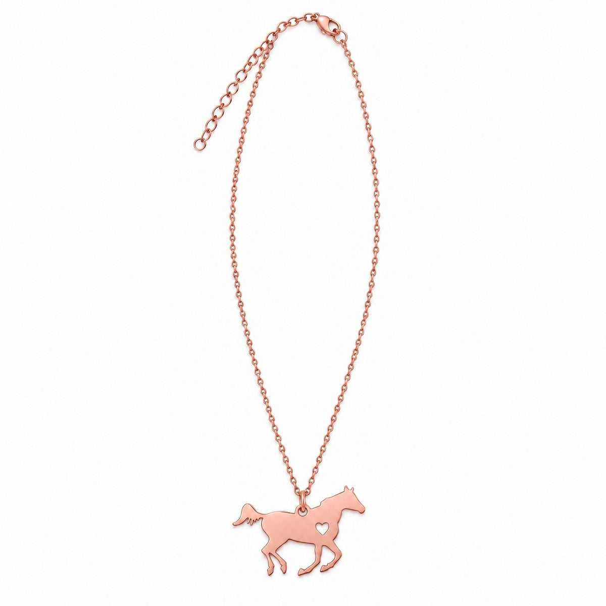 Rose Gold Horse Necklace with chain, clasp and extender.