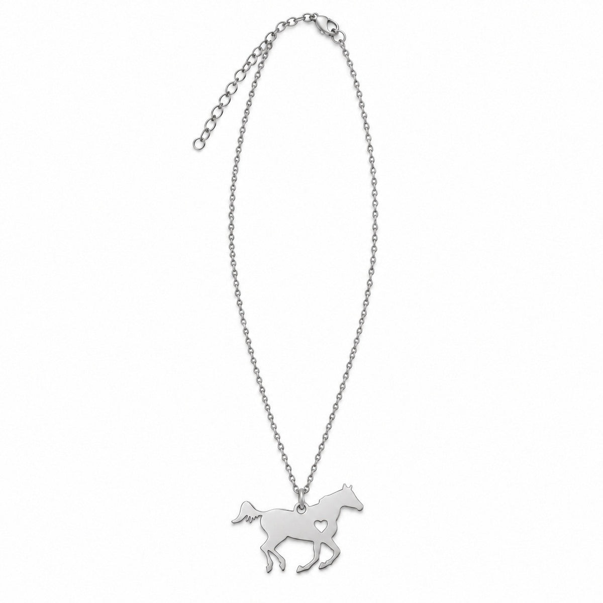 Silver Horse Necklace with chain, clasp and extender.