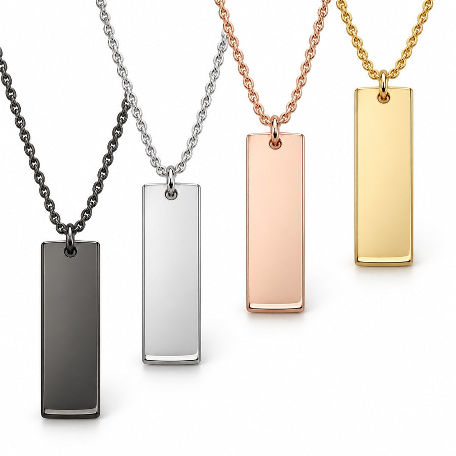 Rectangular Tag Necklace finish choices; one necklace included.