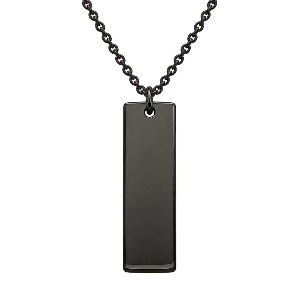 Black Rectangular Tag Necklace — closeup view
