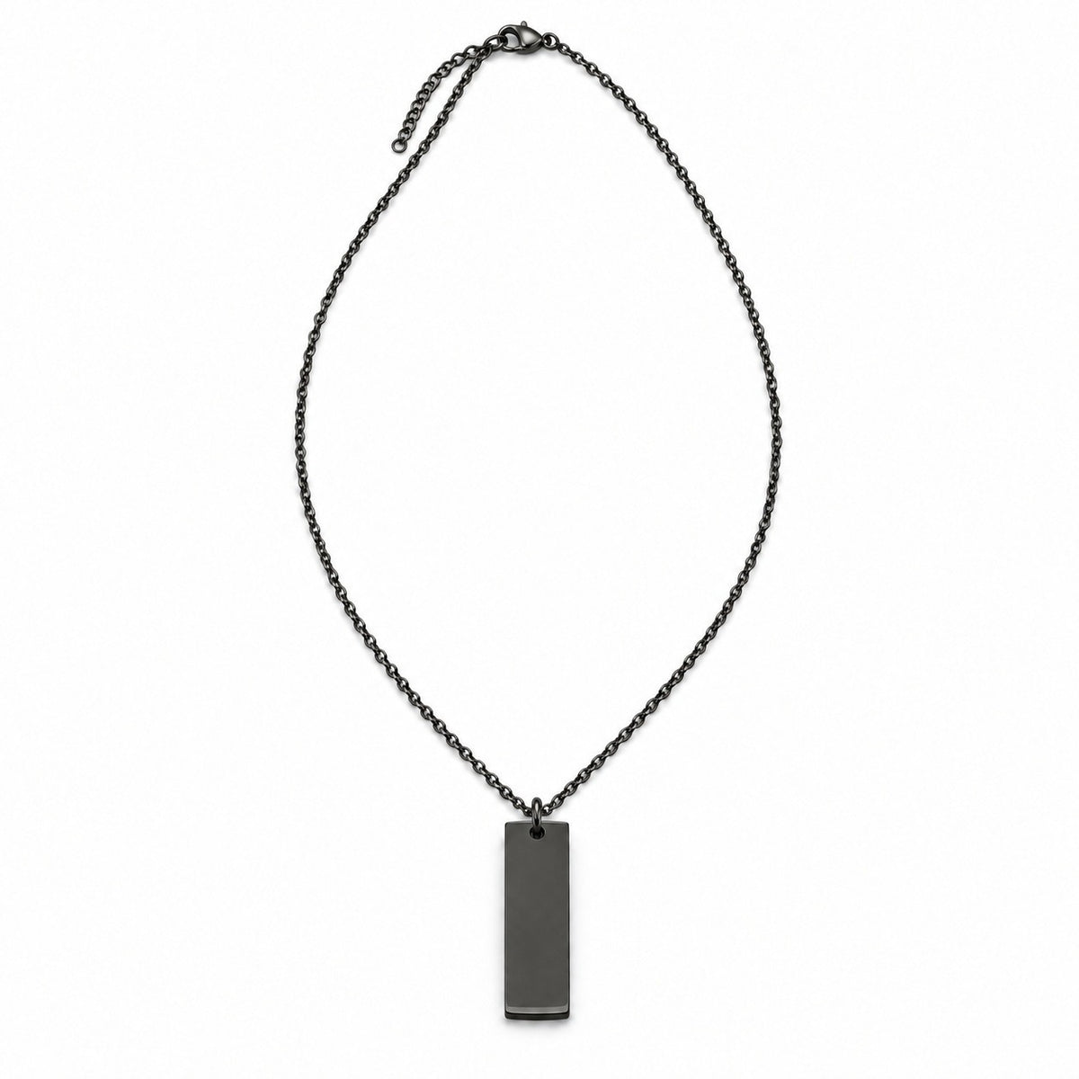 Black Rectangular Tag Necklace — full view
