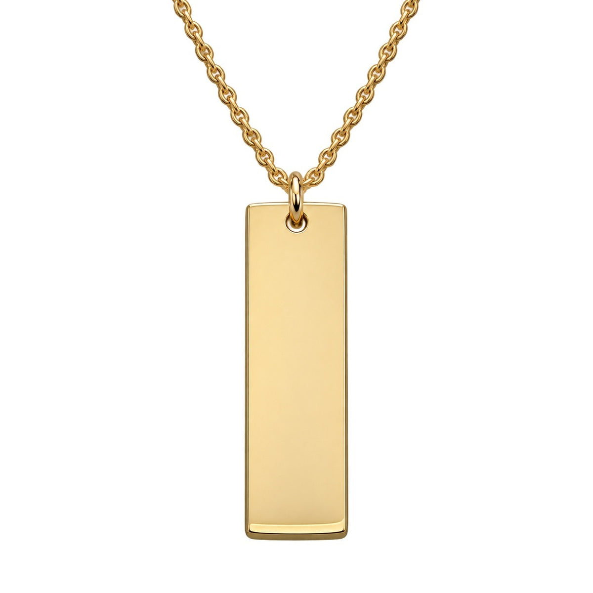 Gold Rectangular Tag Necklace — closeup view