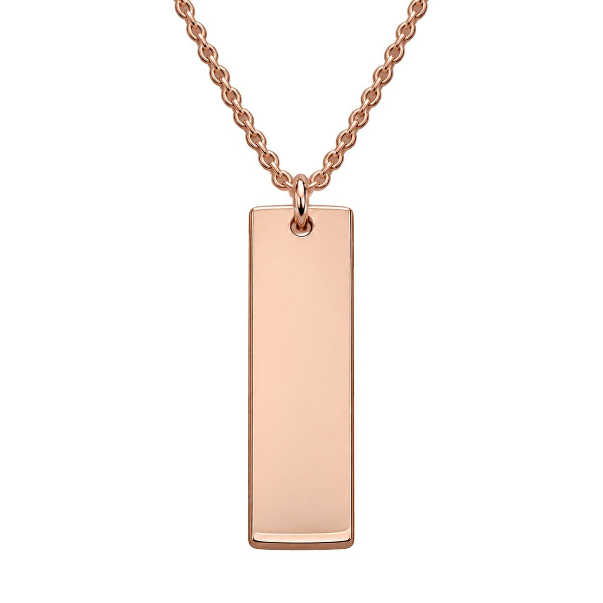 Rose Gold Rectangular Tag Necklace — closeup view