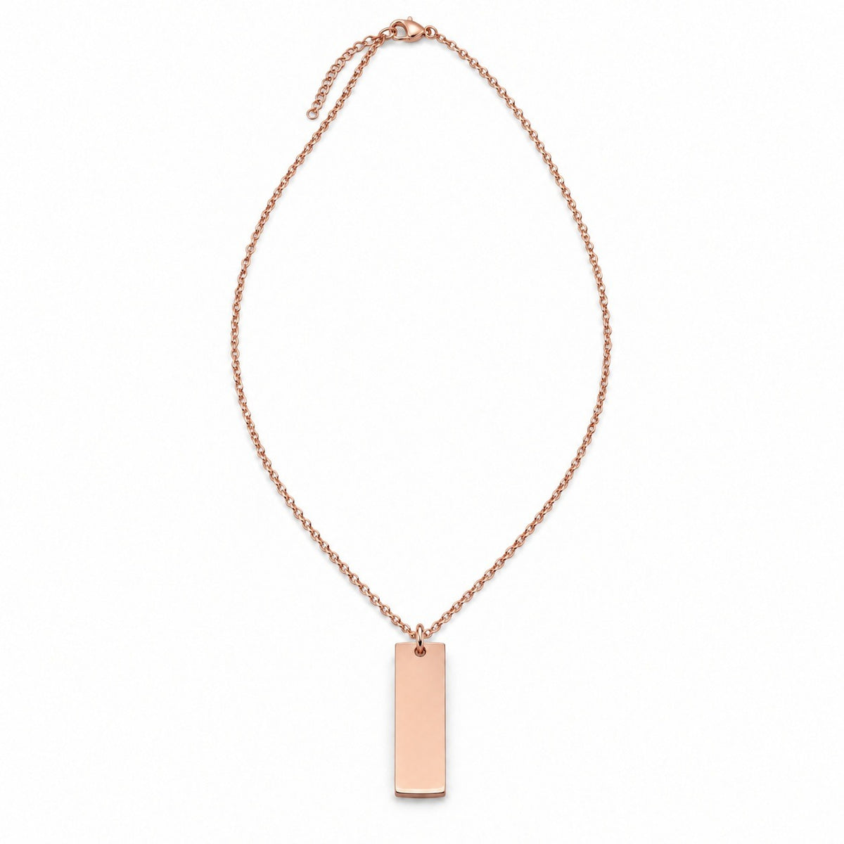 Rose Gold Rectangular Tag Necklace — full view