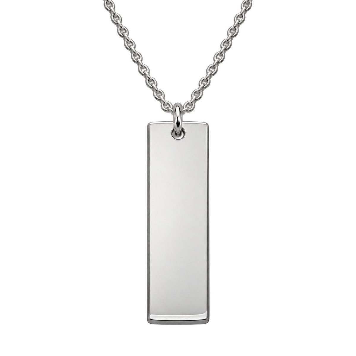 Silver Rectangular Tag Necklace — closeup view