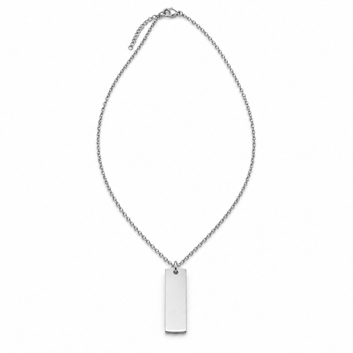 Silver Rectangular Tag Necklace — full view