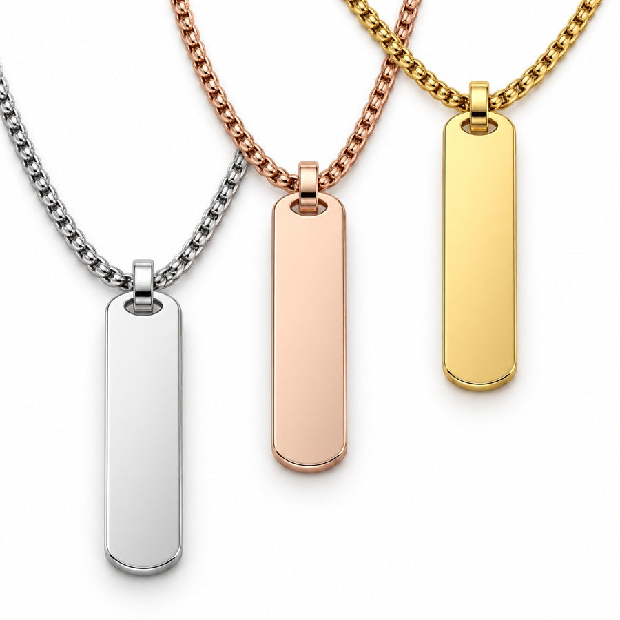 Rounded Tag Necklace finish choices; one necklace included.
