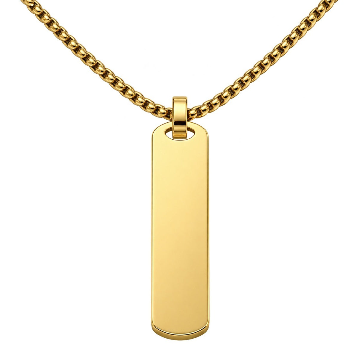 Gold Rounded Tag Necklace — closeup view