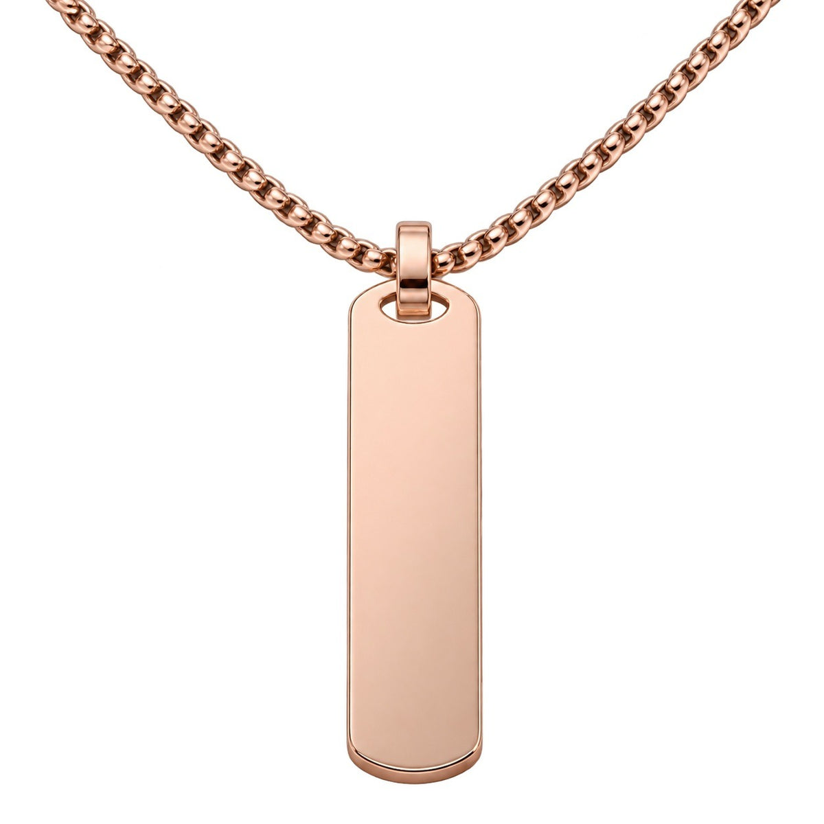 Rose Gold Rounded Tag Necklace — closeup view
