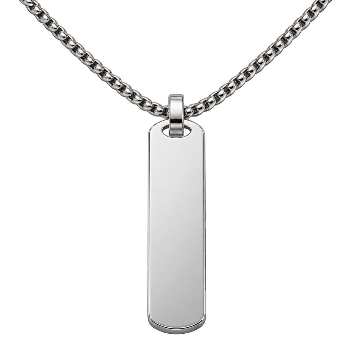 Silver Rounded Tag Necklace — closeup view