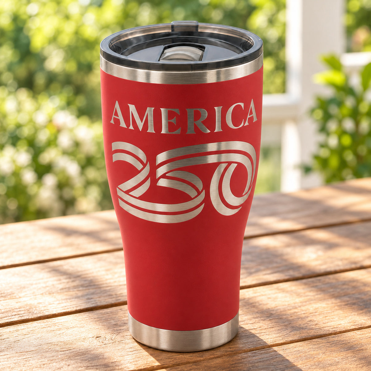 America250 HOGG 30oz Modern Curve engraved tumbler — america 250 red — 04 outdoor lifestyle