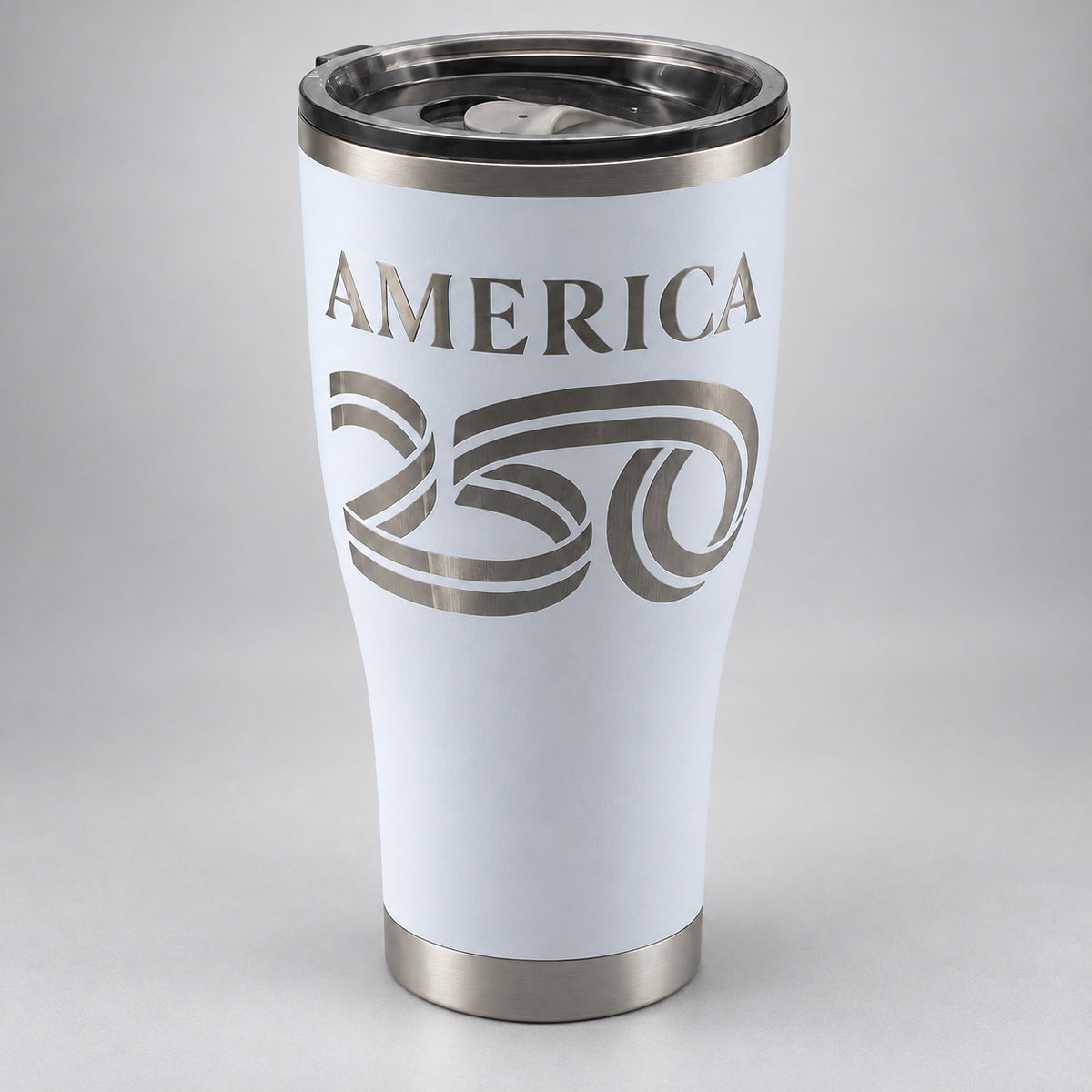 America250 HOGG 30oz Modern Curve engraved tumbler — america 250 white — 02 engraving studio
