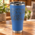 Geometric Bear HOGG 30oz Modern Curve engraved tumbler — geometric bear blue — 03 tabletop lifestyle
