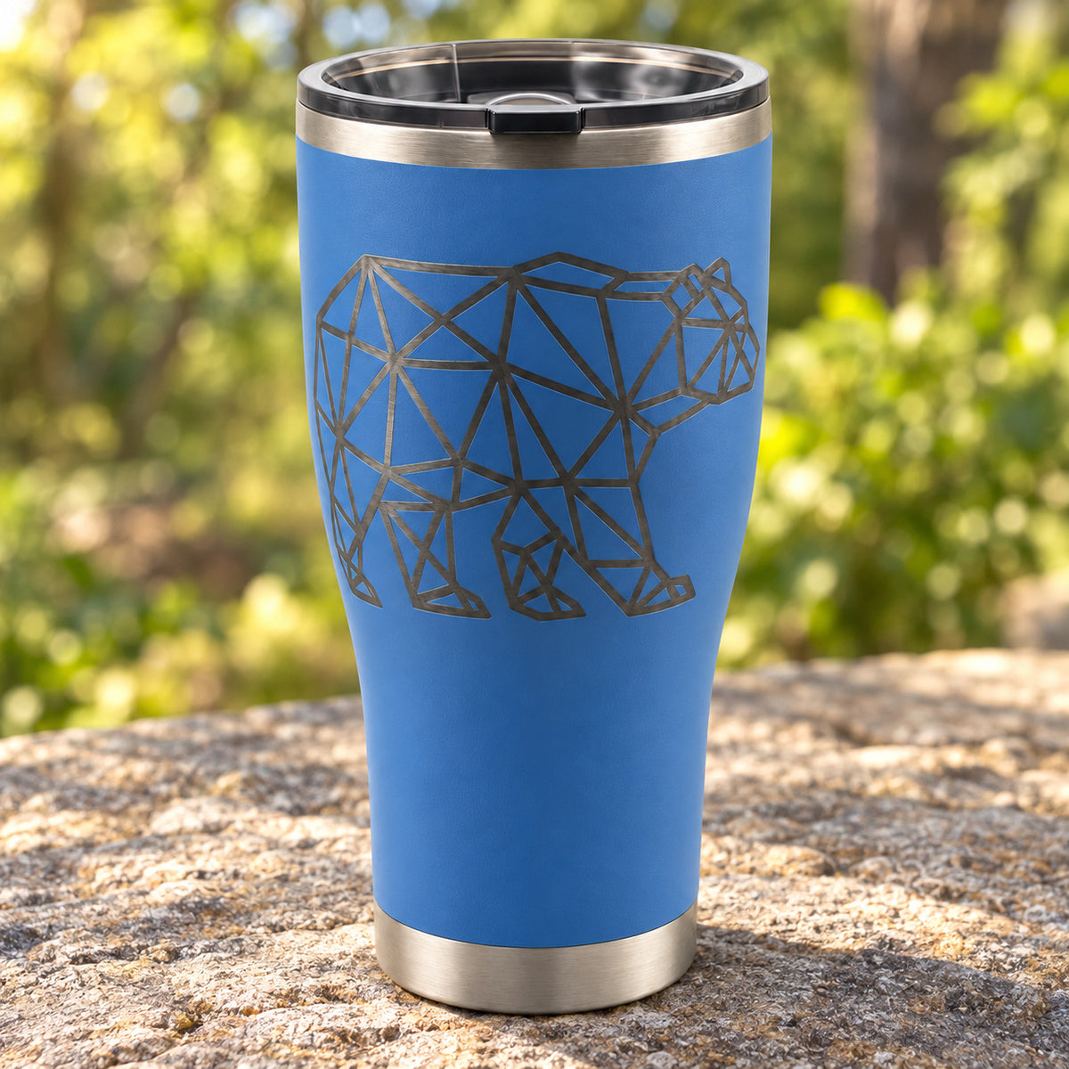 Geometric Bear HOGG 30oz Modern Curve engraved tumbler — geometric bear blue — 04 outdoor lifestyle