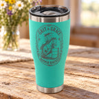 Teal 30oz HOGG Modern Curve tumbler engraved with the Grit & Grace design, on a tabletop