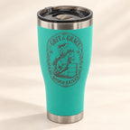 Teal 30oz HOGG Modern Curve tumbler engraved with the Grit & Grace design, studio lighting