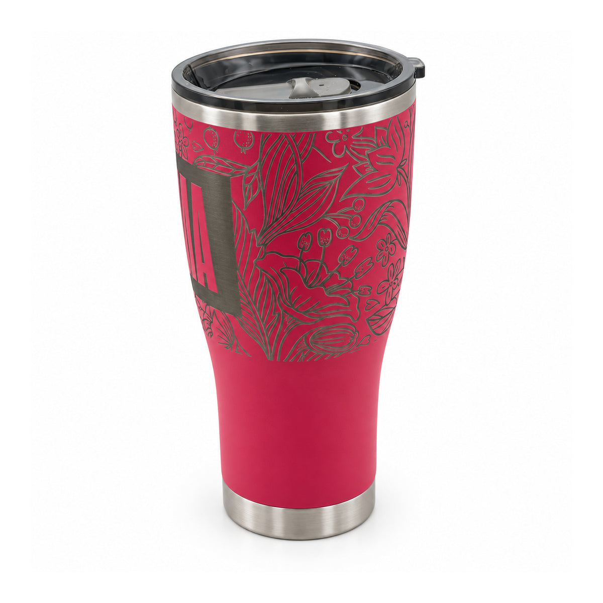Mama Floral HOGG 30oz Modern Curve engraved tumbler — mama floral deep pink — 02 right floral detail