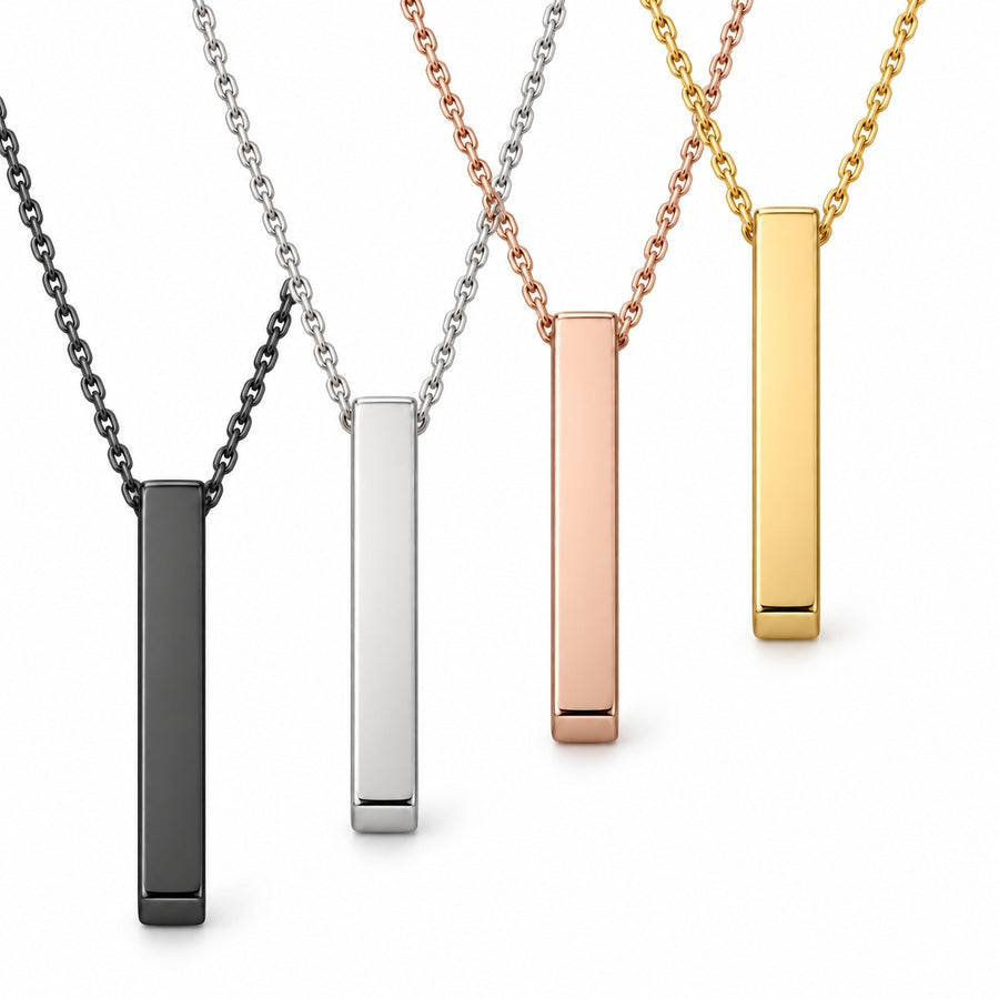 Vertical Bar Necklace in Gold, Silver, Rose Gold and Black. Choose one necklace; pouch included.