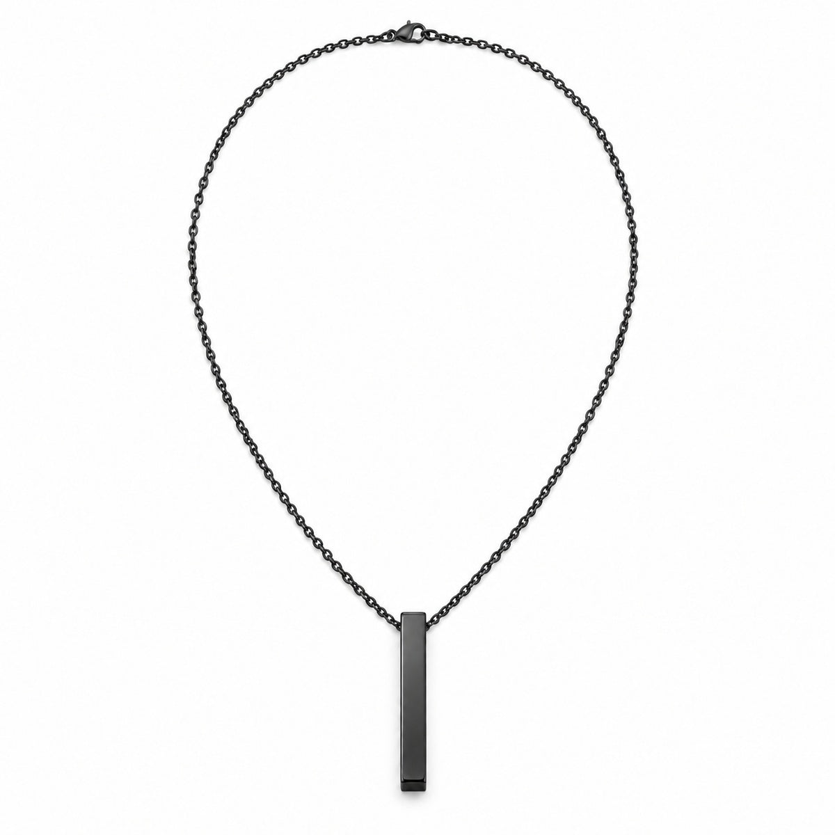 Black Vertical Bar Necklace full necklace, blank face. Photo-guided retouched reference.