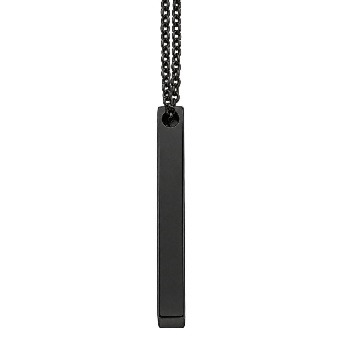 Black Vertical Bar Necklace side reference, blank face. Photo-guided retouched reference.