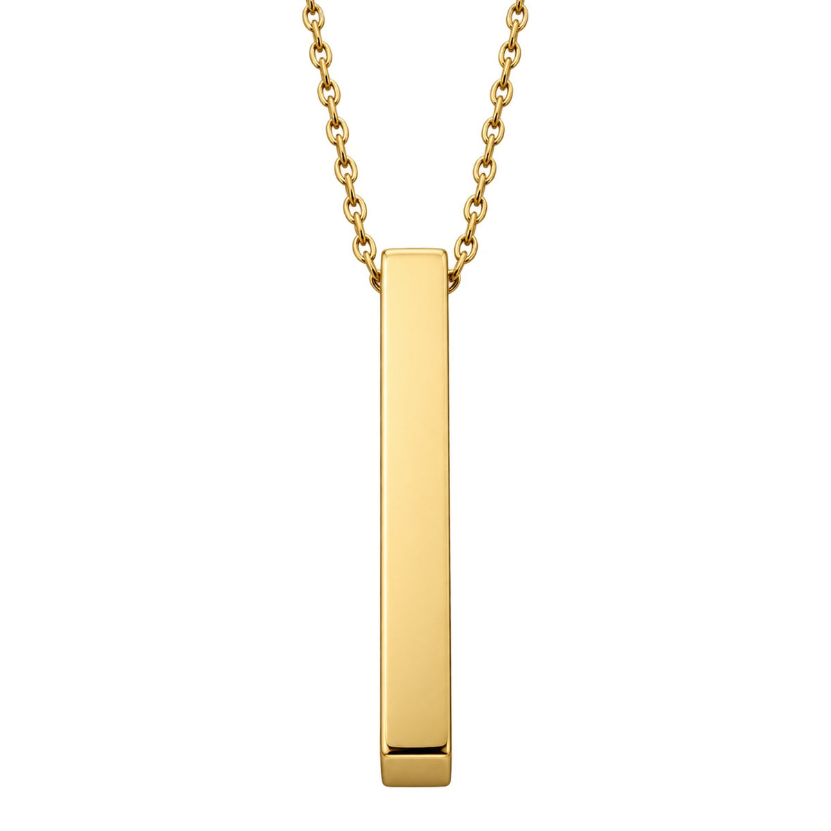 Gold Vertical Bar Necklace front reference, blank face. Photo-guided retouched reference.