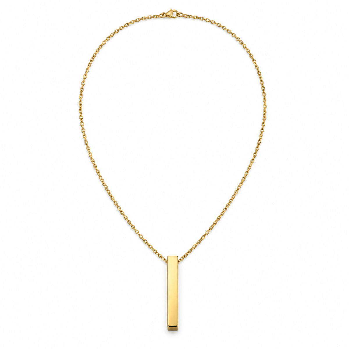 Gold Vertical Bar Necklace full necklace, blank face. Photo-guided retouched reference.