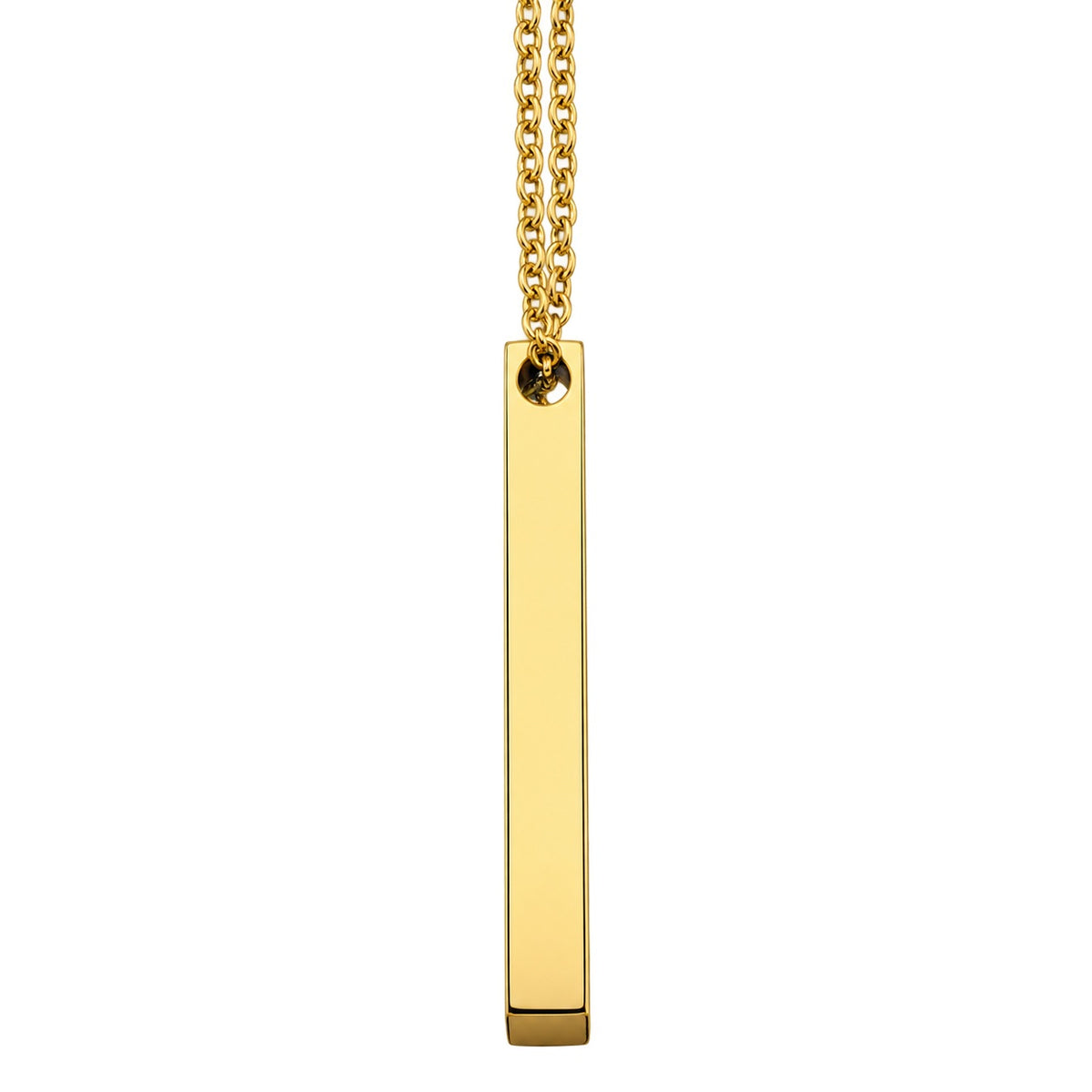 Gold Vertical Bar Necklace side reference, blank face. Photo-guided retouched reference.