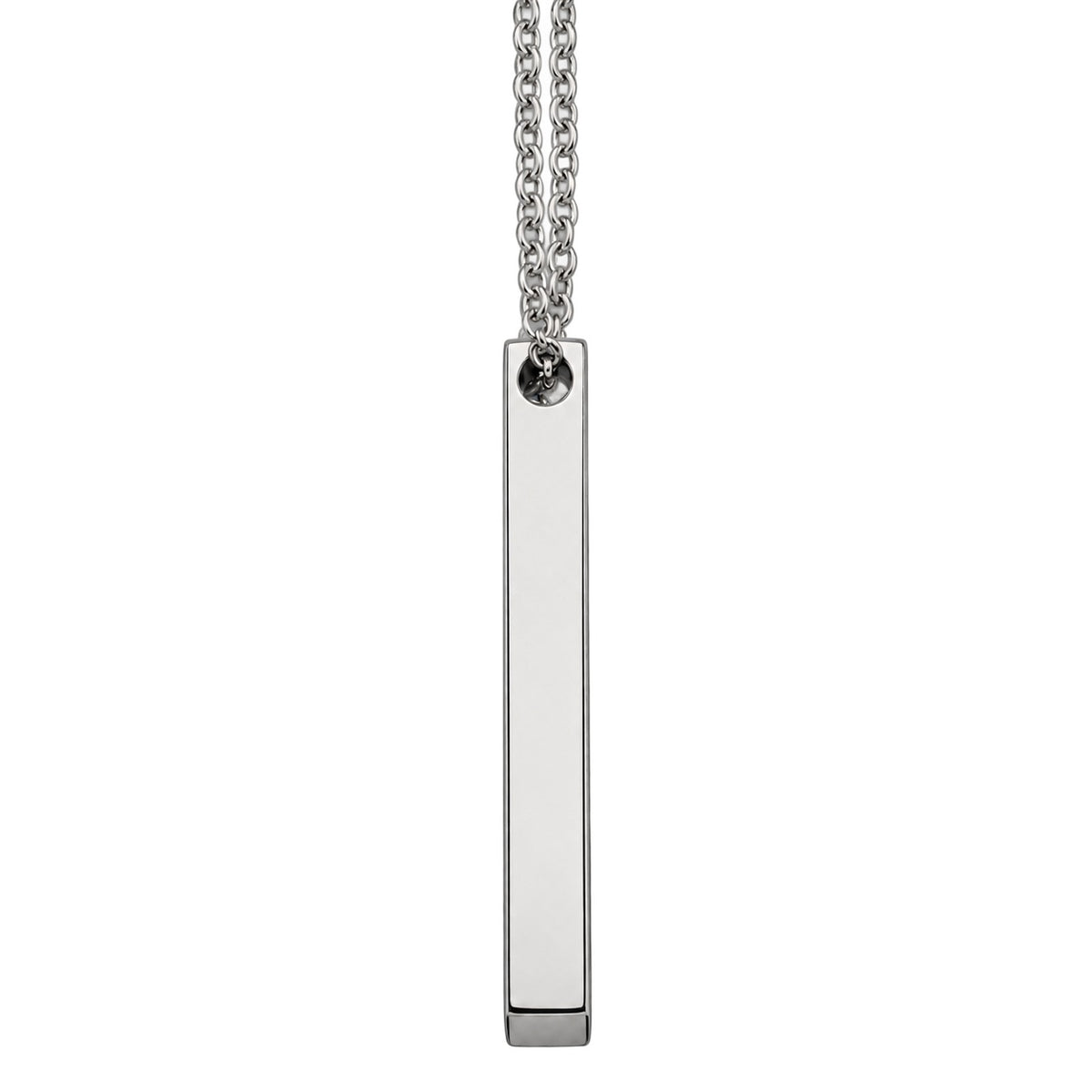 Silver Vertical Bar Necklace side reference, blank face. Photo-guided retouched reference.